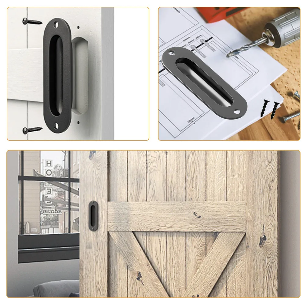 1Set Circular Recessed Door Pull Vintage Style Pocket Door Handle for Barn Sliding Doors Cabinet Cupboard Concealed Hardware