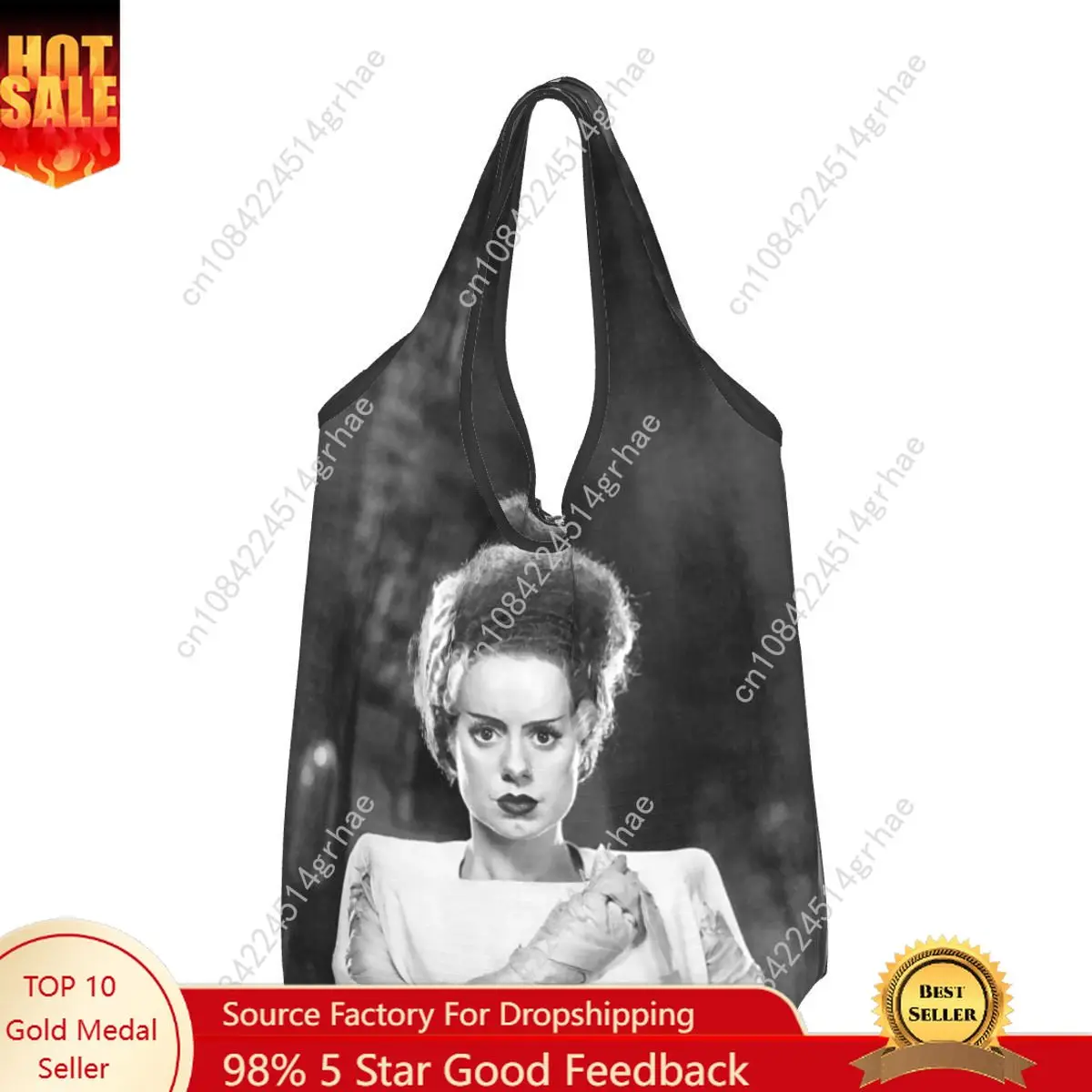 Custom Fashion Bride Of Frankenstein Shopping Tote Bag Portable Horror Film Groceries Shopper Shoulder Bag
