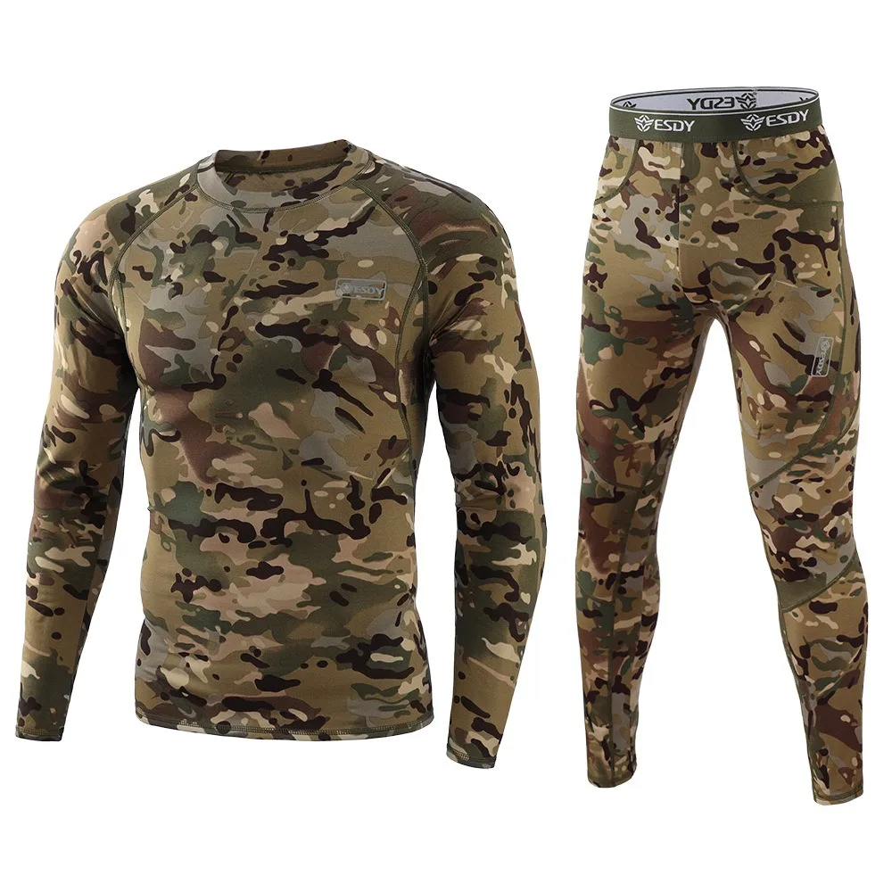 

Winter Thermal Underwear Men Fleece Warm Tights Compression Quick Drying Thermo Lingerie Set Long Johns Man Camouflage Clothing