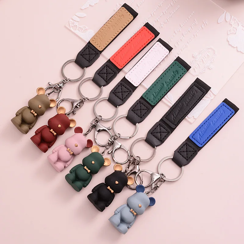 Trendy schattige PVC vlinderdas beer sleutelhanger Kawai cartoon dier sleutelhanger schattige tas hanger sleutelhouder auto sleutelhanger cadeau