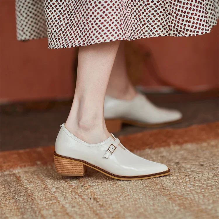 2024 New Spring Women Shoes Pumps Pointed Toe Chunky Heel Comfortable All-match Casual Shoes Retro Med Heel