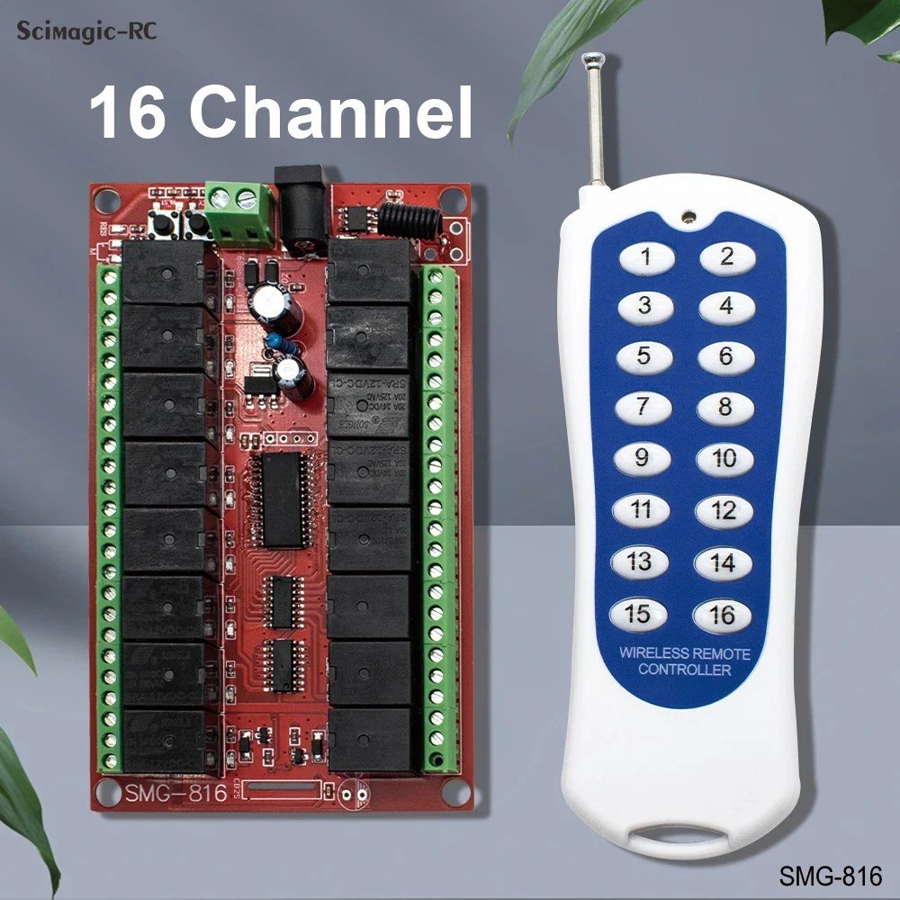 DC 12V 24V 16 Channel RF Switch Remote Control Transmitter Receiver 433.92Mhz 16CH Relay