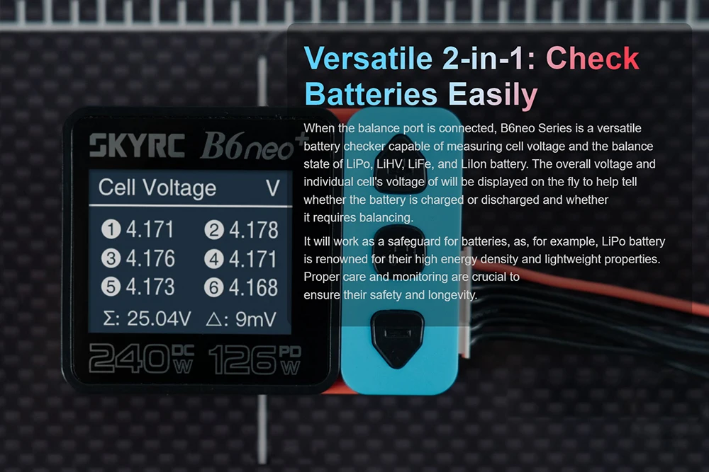 NEUES SKYRC B6neo 2 Smart Charger Multifunktions-Smart-Ladegerät DC 300 W PD 80 W LiPo/LiFe/Lilon/LiHV/NiMH/NiCd/Pb-Ladegerät – Detail 14