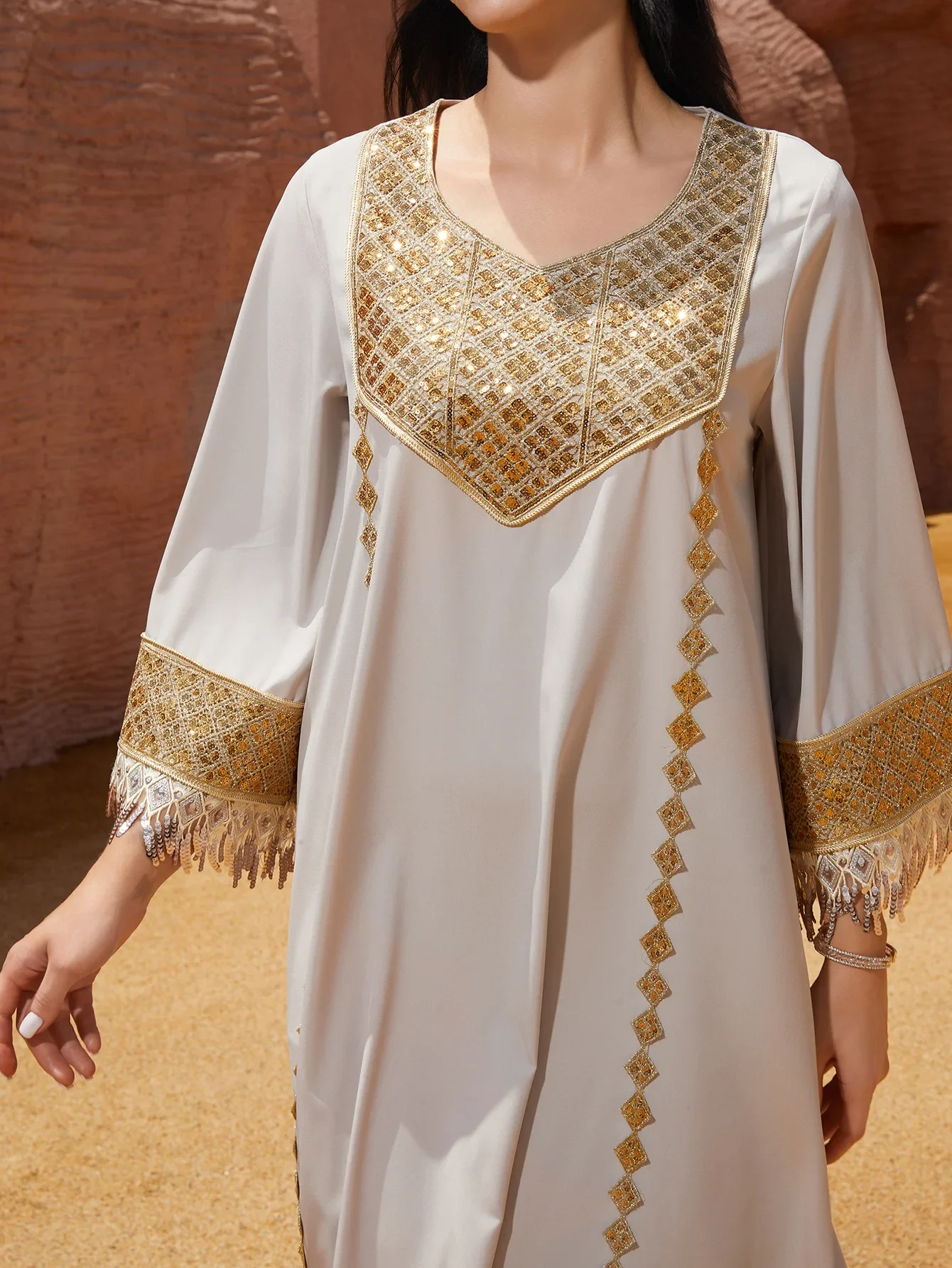 Eid Abaya Abito da donna Musulmano Paillettes Nappa Dubai Abiti Largos Abiti lunghi Caftano Arabo Robe Party Caftano Jalabiya Ramadan