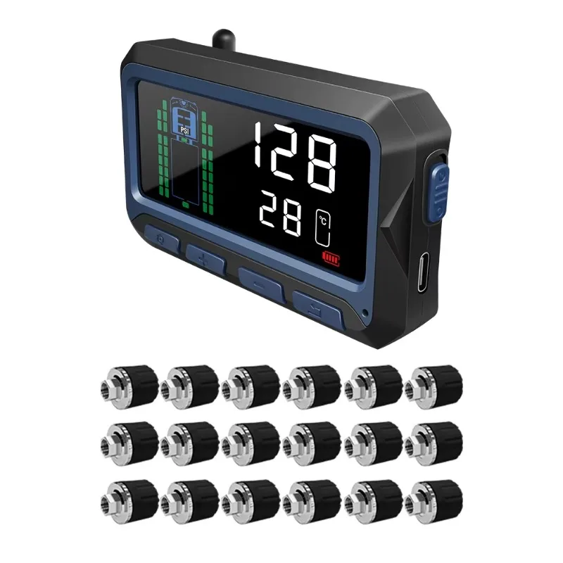 RS232 output truck tire pressure monitoring system with 18 external sensors for 18 tire external tire gauges