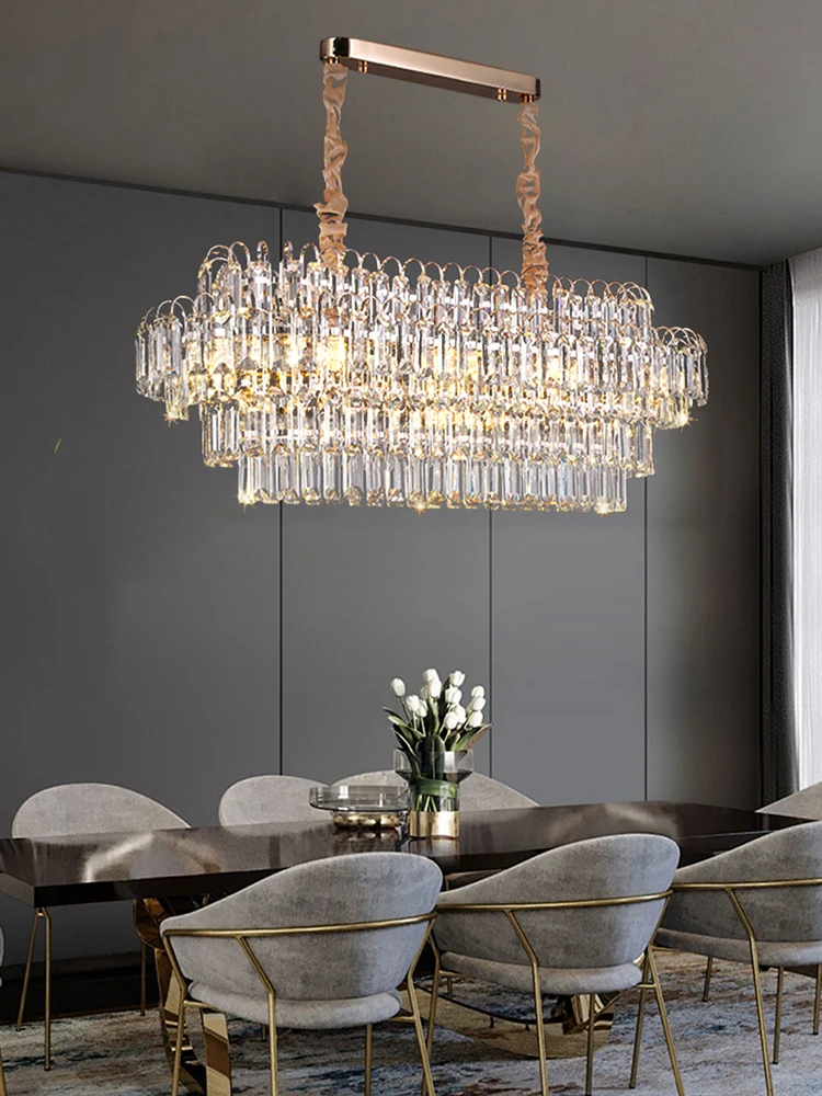 

K9 Kristal Ceiling Chandeliers Luxury Home Deco Indoor Crystal Hanging Lamps for Ceiling Dining Room Long Table Lamp Lustre