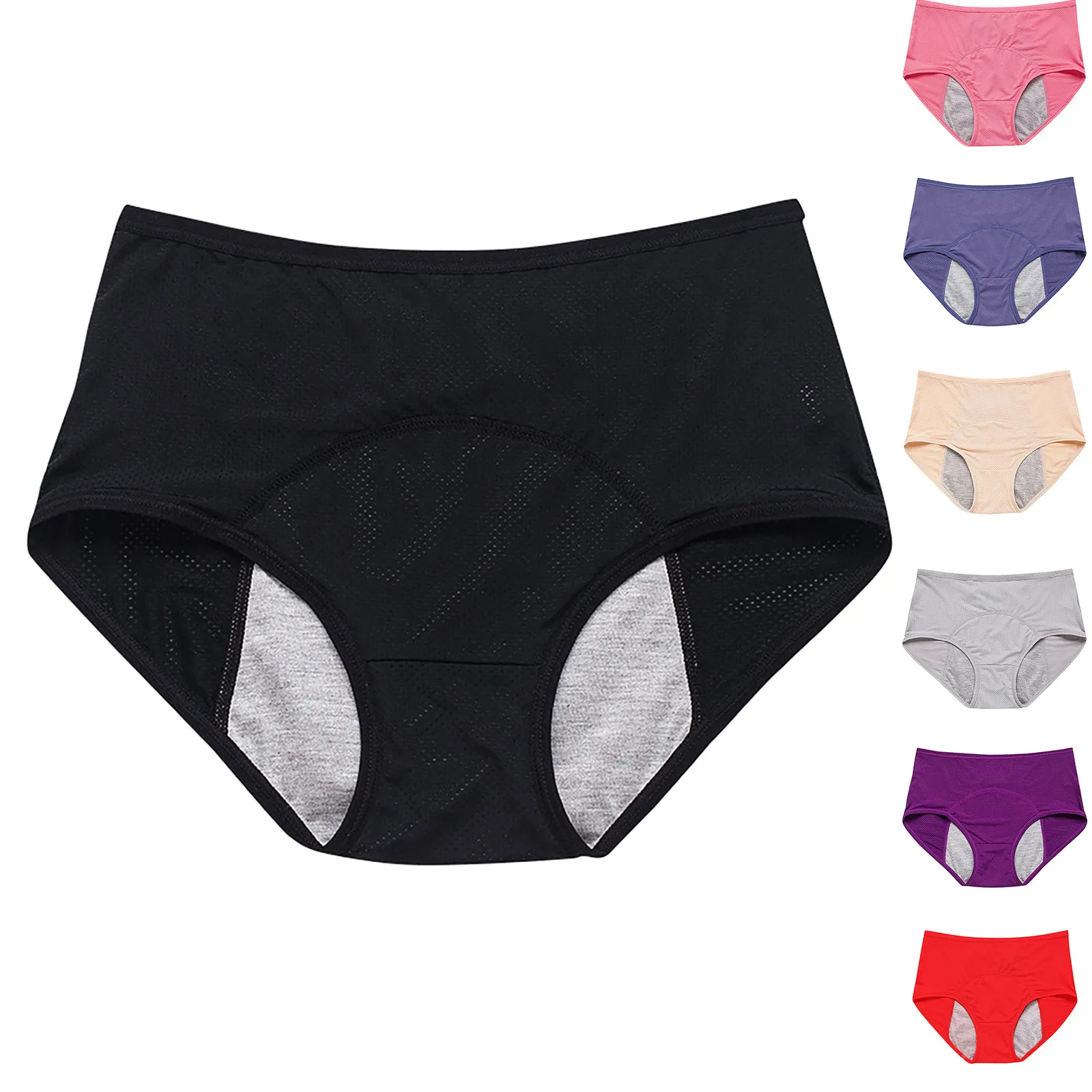 Women\'S Menstrual Panties Mid-Waist Cotton Postpartum Women\'S Panties Solid Color Large Size Fully Covered Menstrual Panties