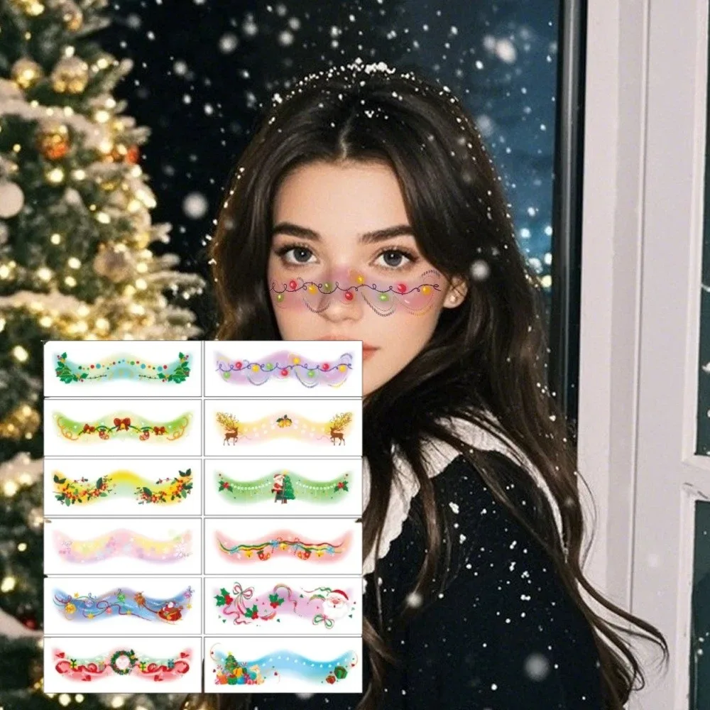

12pcs/set Waterproof Christmas Face Tattoo Long-lasting Cartoon Freckle Stickers Snowflake/Snowman Colorful Makeup Stamping