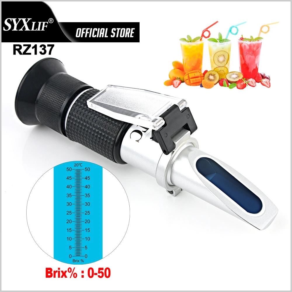 SYXLIF Sugar Refractometer Juice Concentration Meter Densitometer 0-50 Brix refractometer Sugar Food Beverages ATC Saccharimeter