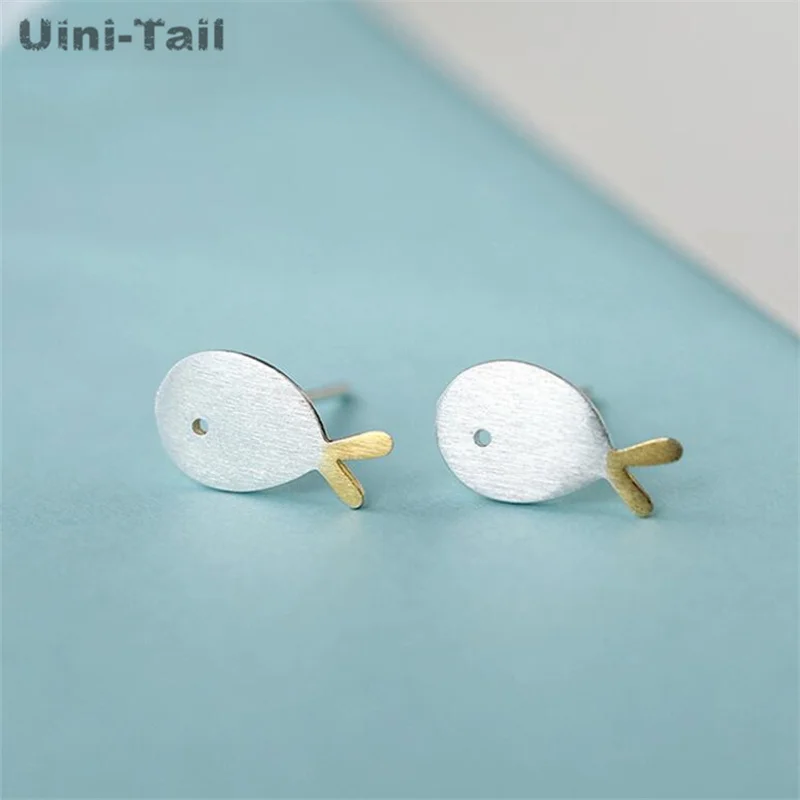 Uini-Tail Hot Selling New925 Tibetan Silver Golden Fish Tail Ear Studs Dynamic Simple Fashion Sweet High Quality Student Jewelry