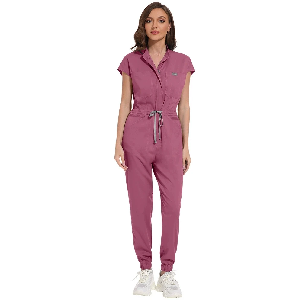 

Medical Uniforms Short Sleeved XS-XXL Rose Fashion Beautician Women Jumpsuits Surgical Nurse Scrub Bodysuit Pet Clinic Scrub Set