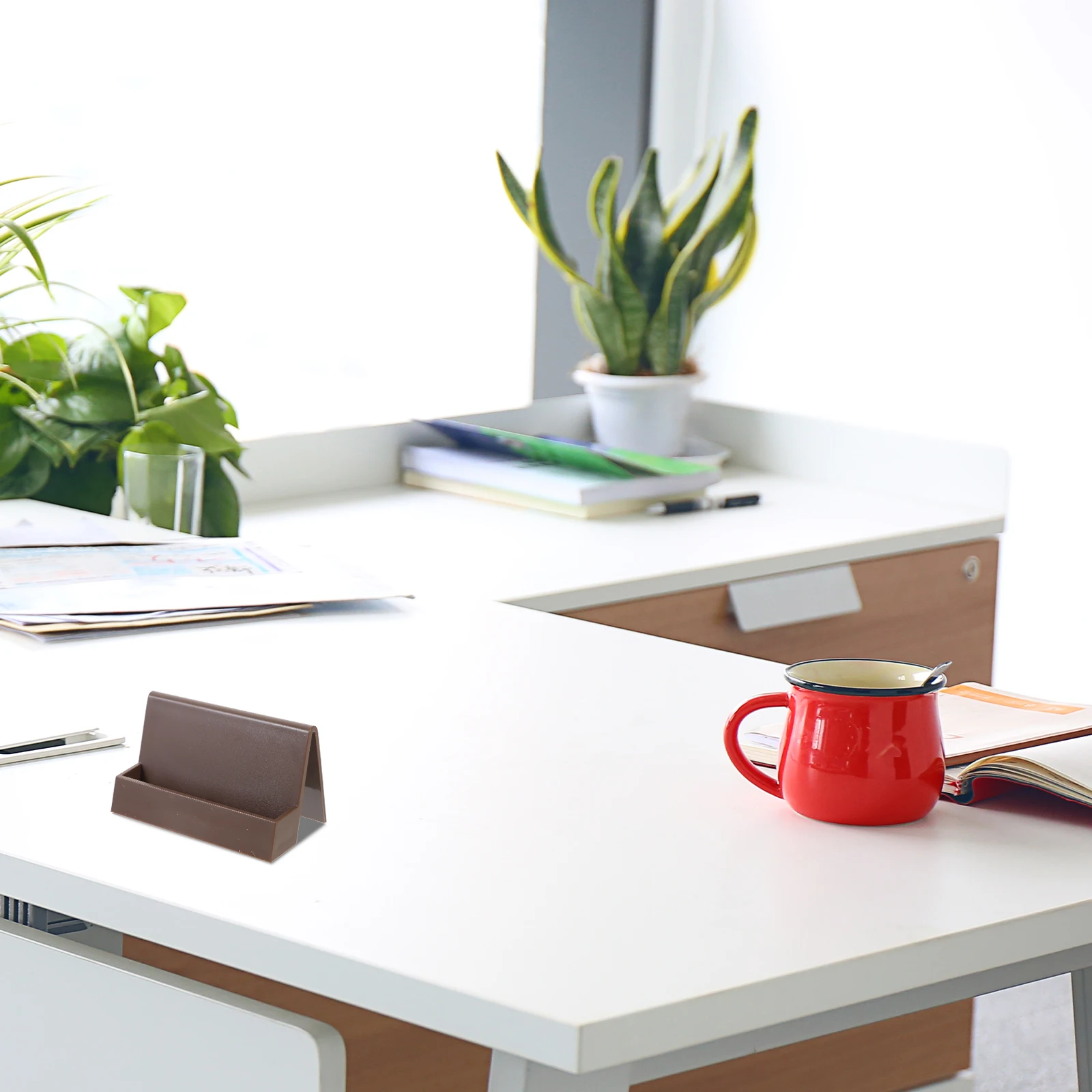 

Desk Business Card Holder Organizer Name Card Display Stand Sturdy Plastic Cardholder for Office Home Decoration