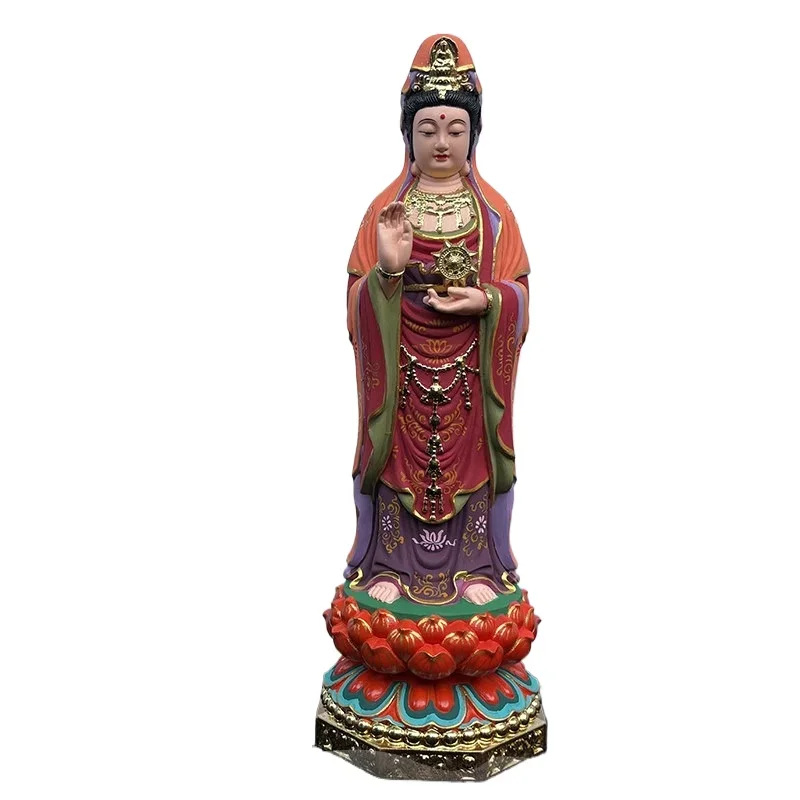 Hand-Carved Wood Guan Yin Statue - 11.8