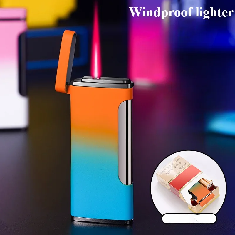 Outdoor Windproof High Flame Butane Gas Lighter Creative side Press ignition Smoking Accessories Metal Gradient color Lighters