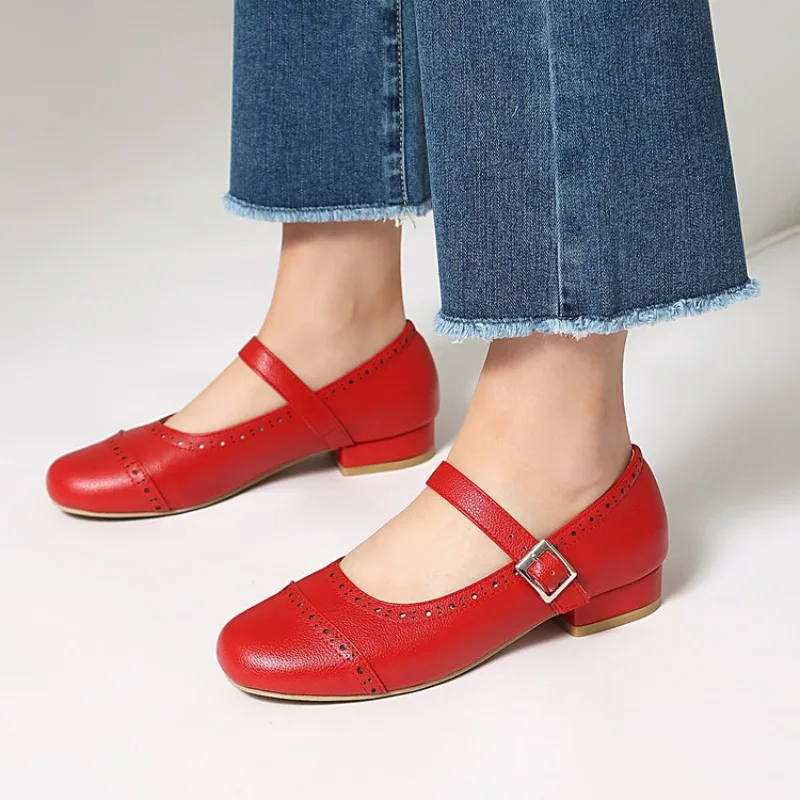 2026 Spring/Summer Fashion Pink Women's Round Head Low Heel Thick Soled Shoes Suitable for Office Women's Daily Wear view 5