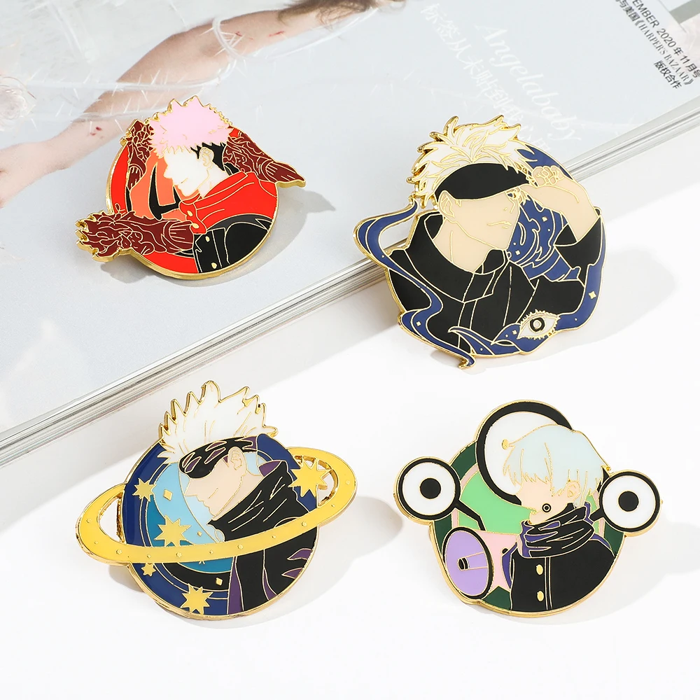 

Anime Jujutsu Kaisen Figure Brooches Satoru Gojo Itadori Yuji Inumaki Toge Cartoon Pins Backpack Badges for Children's Day Gifts