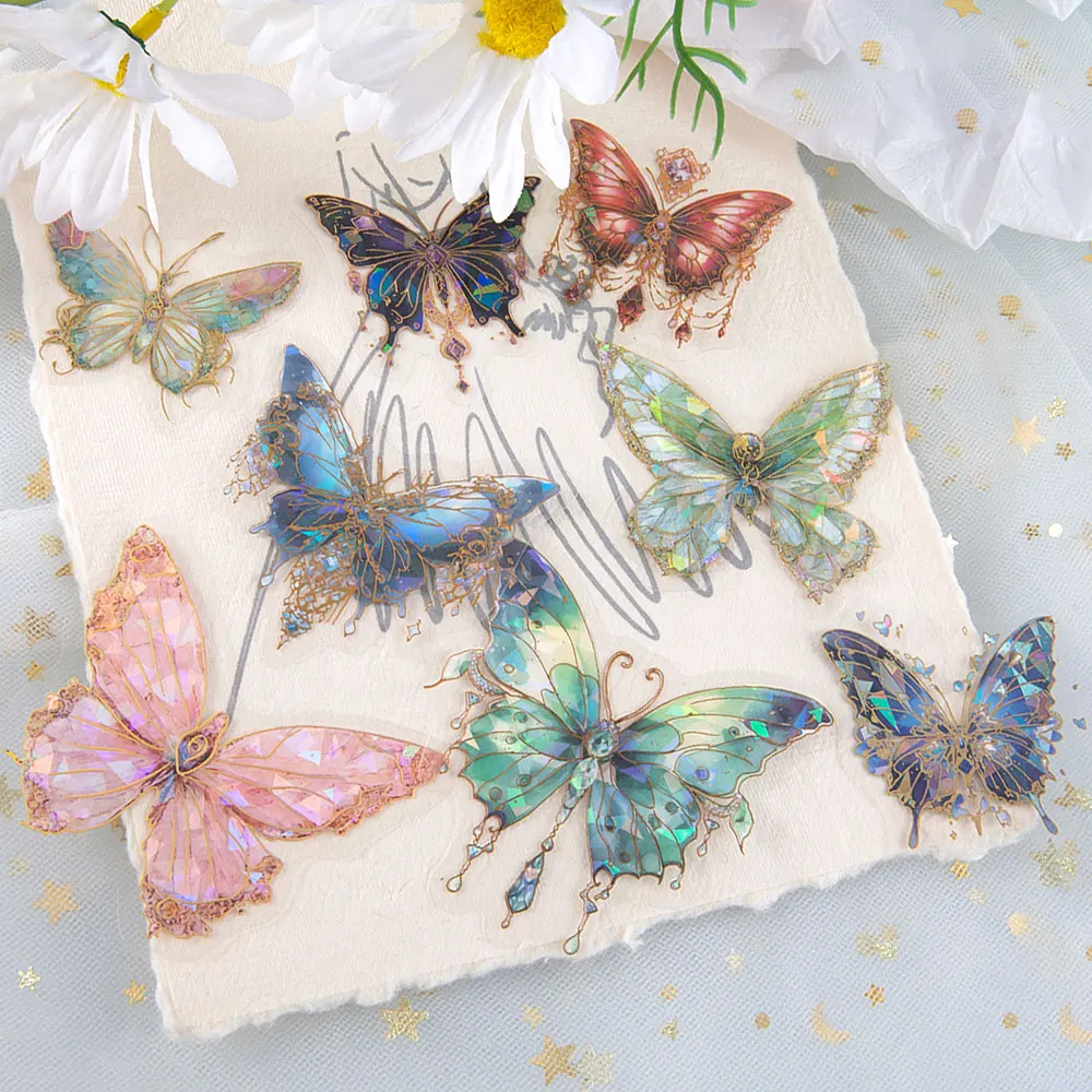 

20pcs Mixed Ice Crystal Laser Butterfly Decorative PET Stickers Butterfly Label For Phone Laptop Planner Diary Journal Scrapbook