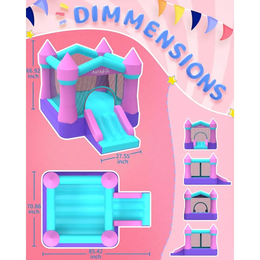 Pink Inflatable Toddler Bounce House with Blower, Indoor/Outdoor Jumping Castle for Kids 3-8, Inflatable Bouncy House with Slide