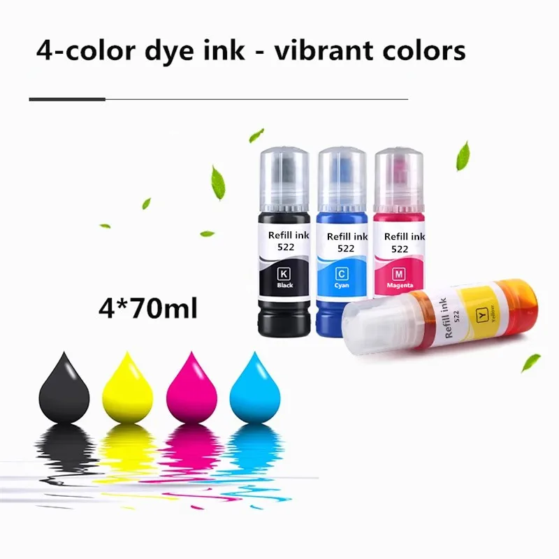 T522 Ink refill Bottles Replacement for Epson 522 T522 Ink combo EcoTank ET-2400 ET-2720 ET-2800 ET-2803 ET-4700 ET-4800