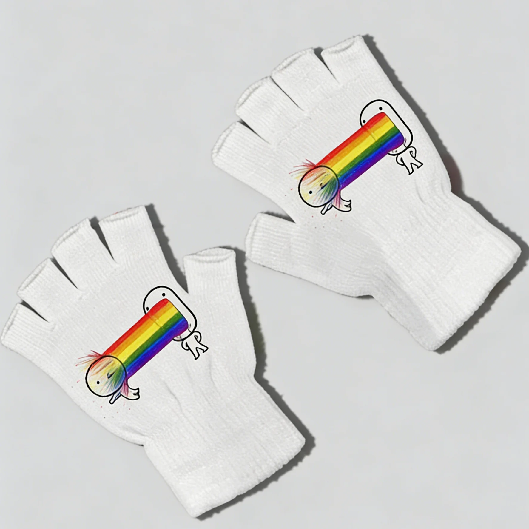 قفازات Dark Edgy Portrait Print بدون أصابع للجنسين قفازات شتوية ذات ثقافة فرعية قوطية #4