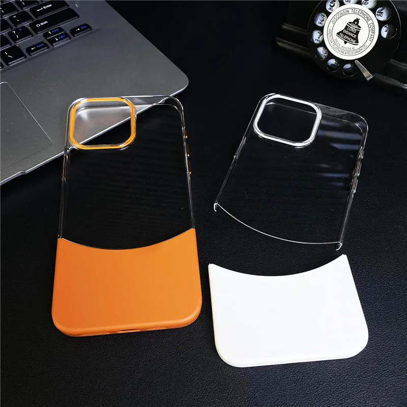 Transparent Double Color Montage Down Up Insert PC Case For Apple iPhone 15 14 13 12 Plus Pro Max Shockproof Back Cover Shell