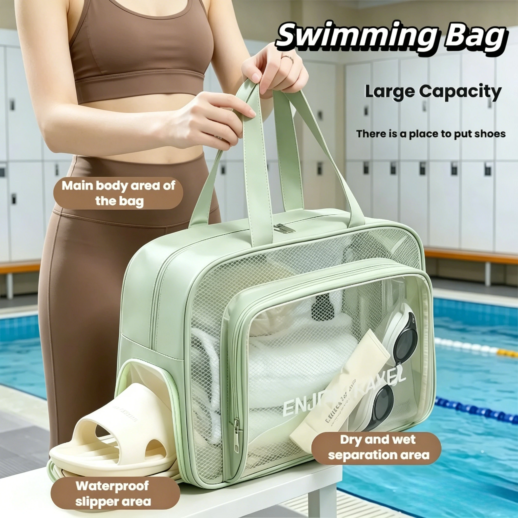 Sac de sport étanche pour la natation avec poche à chaussures, sac de voyage portable pour cosmétiques, maquillage et articles de toilette, sac à main pour la plage, la natation et le camping