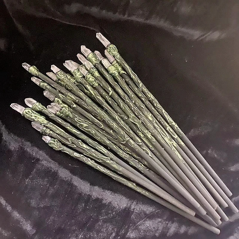 Black Wood Wand Stick Fairy Irregular Rough Stone Witchcraft Supplies for Altar Wicca Magic Fairy Stick Wand Point Clear Quartz