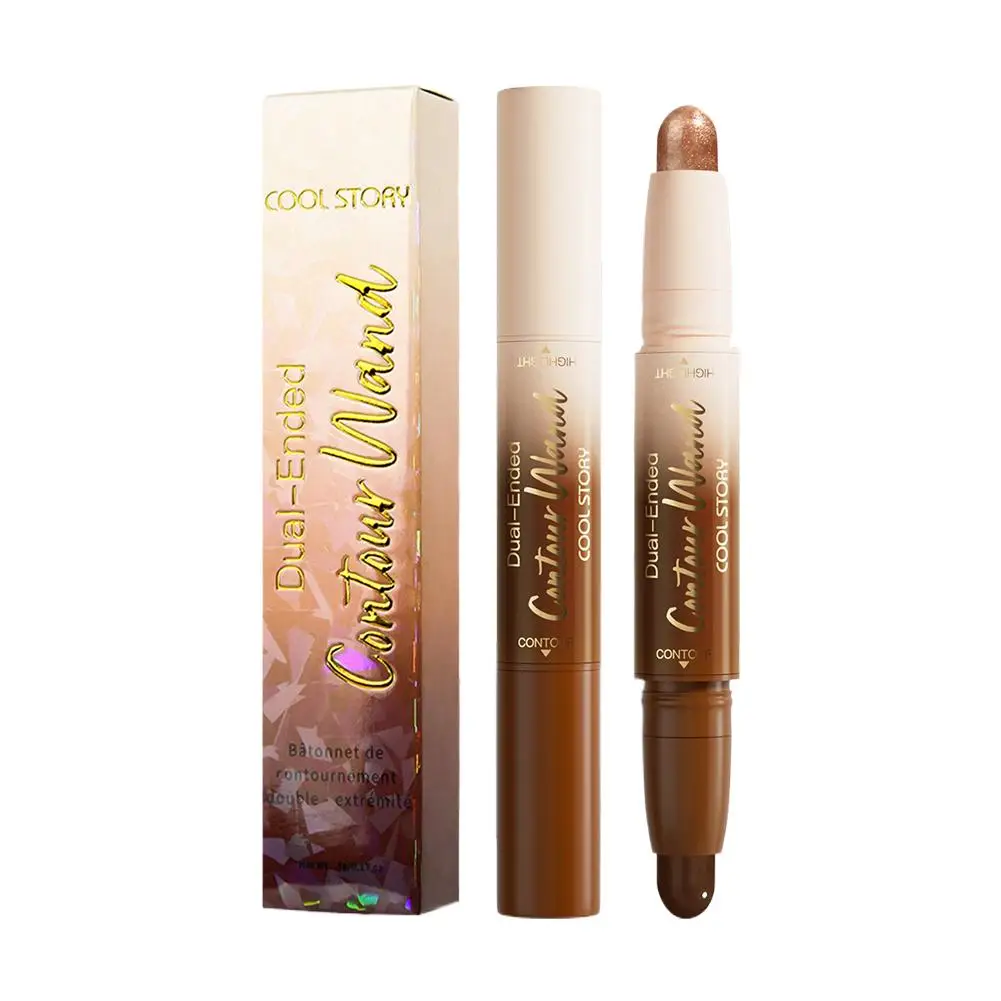 ダブルヘッドグリッターハイライター輪郭形成 2 in 1 スティック顔を明るくする立体シャドウワンド持続コンシーラーペンメイクアップ