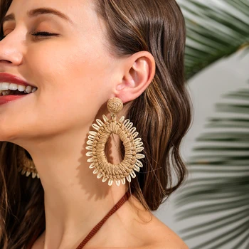 Bohemian Floral Raffia Earrings