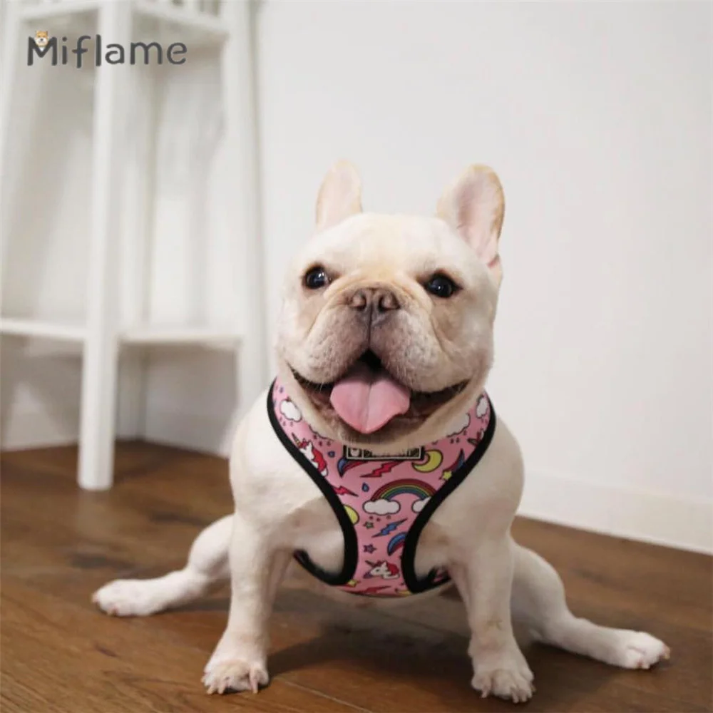 Miflame Cute Unicorns Small Medium Dog Pet Breathable Comfortable Mesh Traction Rope French Bulldog Schnauzer Go Out Chest Strap