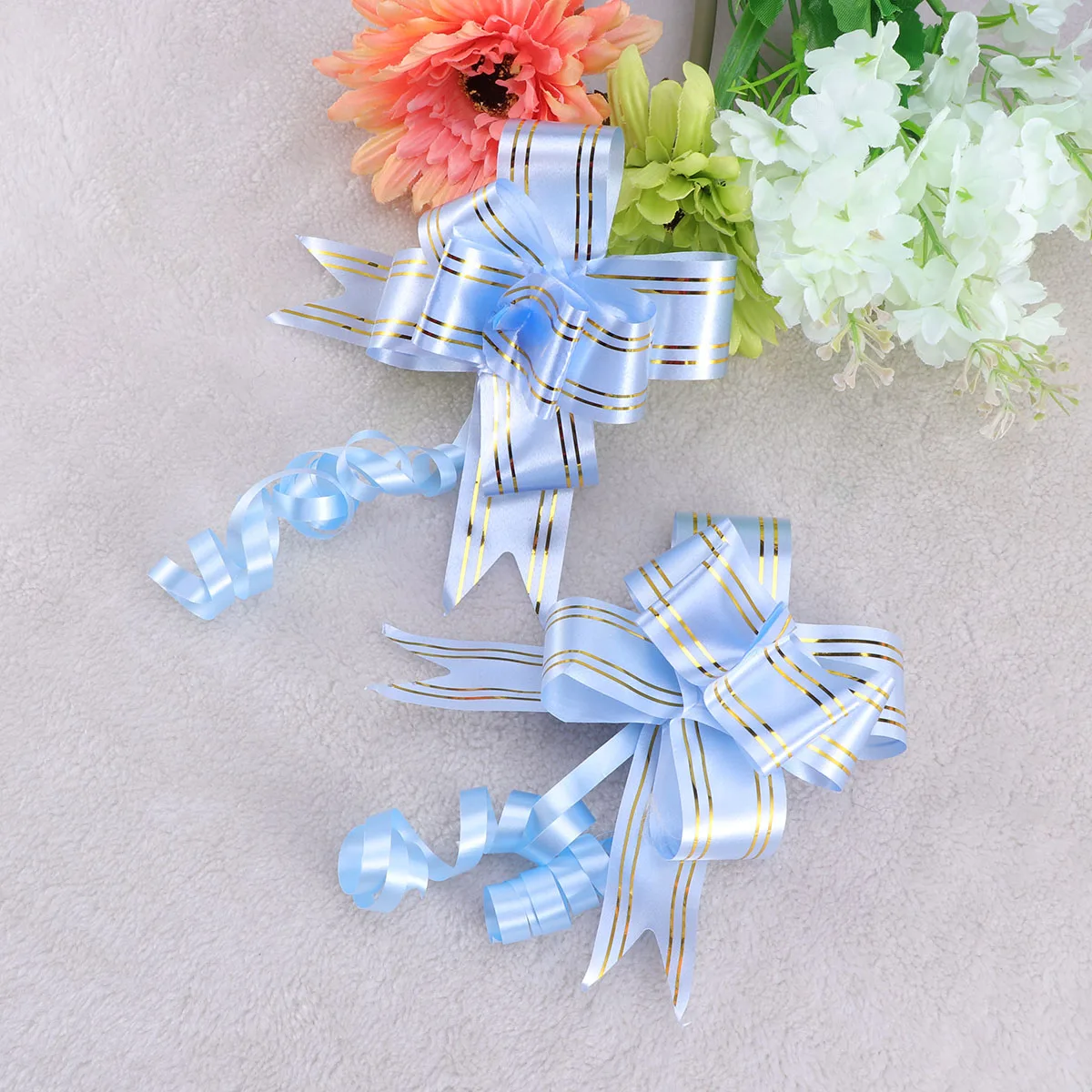 

20 PCS Gold Edge Lace Gift Knot Ribbon Pull Bows for Christmas Decoration Car Door