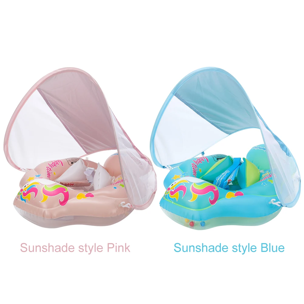 Baby Swimming Ring Inflatable Swim Ring with Sunshade Beach Water Toys Baby Pool Toy Toddlers Pool Float for Kids Toddlers