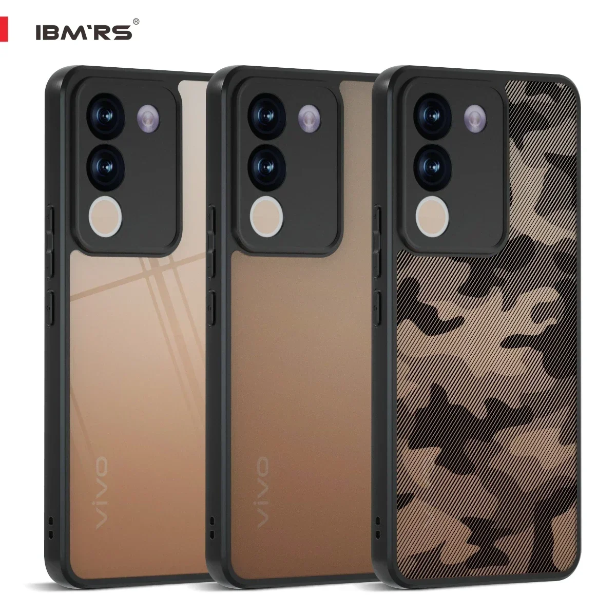 

for vivo Y200 5G Phone Case,Soft TPU Hard Translucent Matte Back Slim Fit Shockproof Protective Case Cover - Camo Black