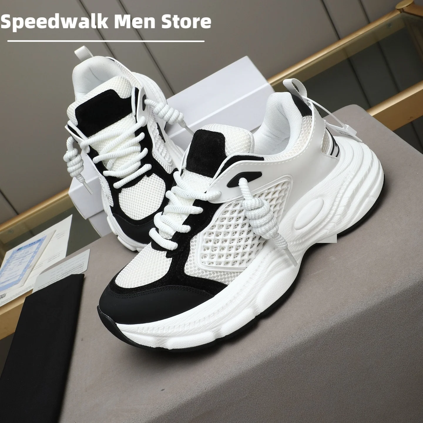 Men Hollow Breathable Mesh Dad Sneakers Suede Patch Chunky Elevator Platform Non Slip Summer Daily Walking Trainers Multi Colors