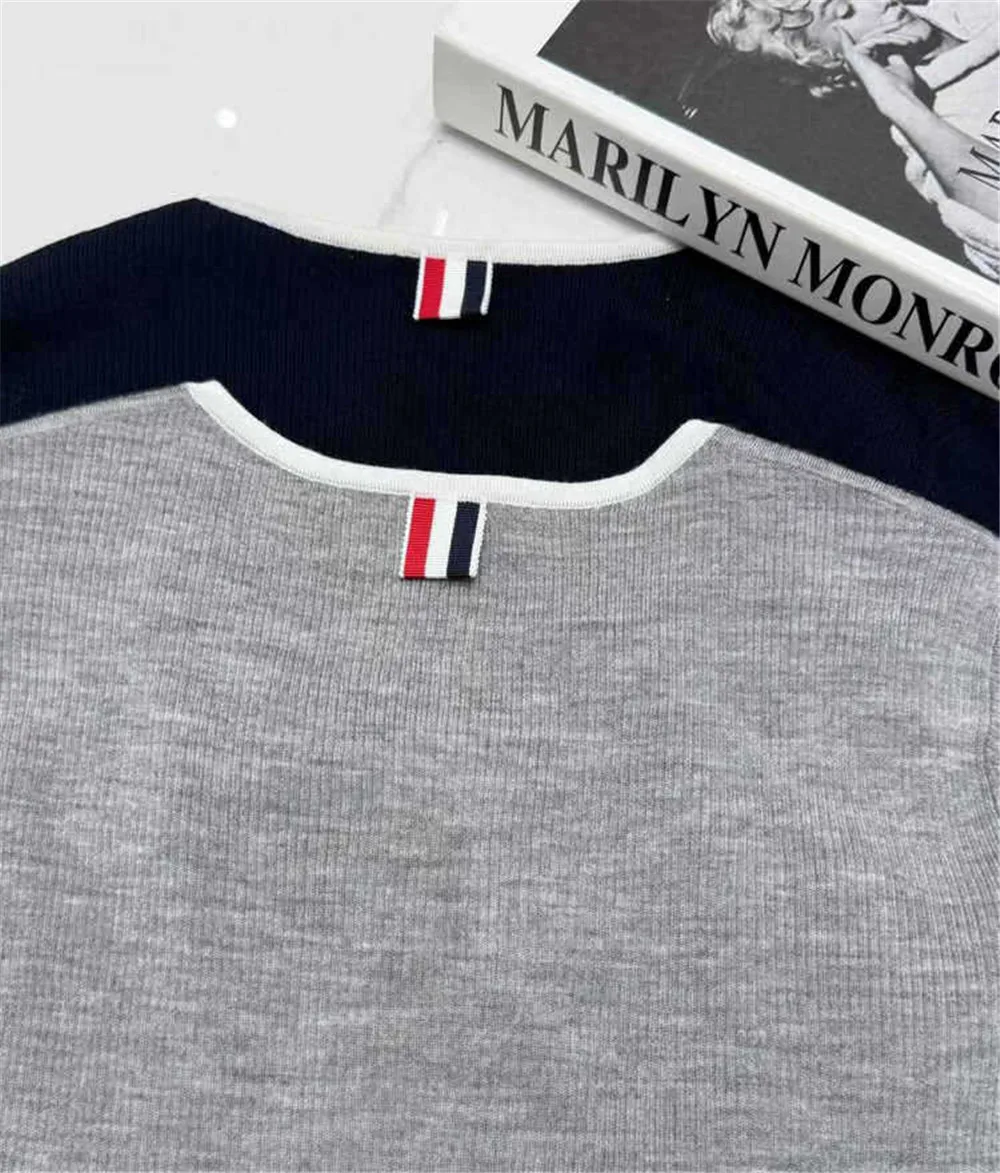 25 春夏新作 Meilino ウール ラウンドネック 長袖 ニット スリム フィット カラー コントラスト トップ 女性用