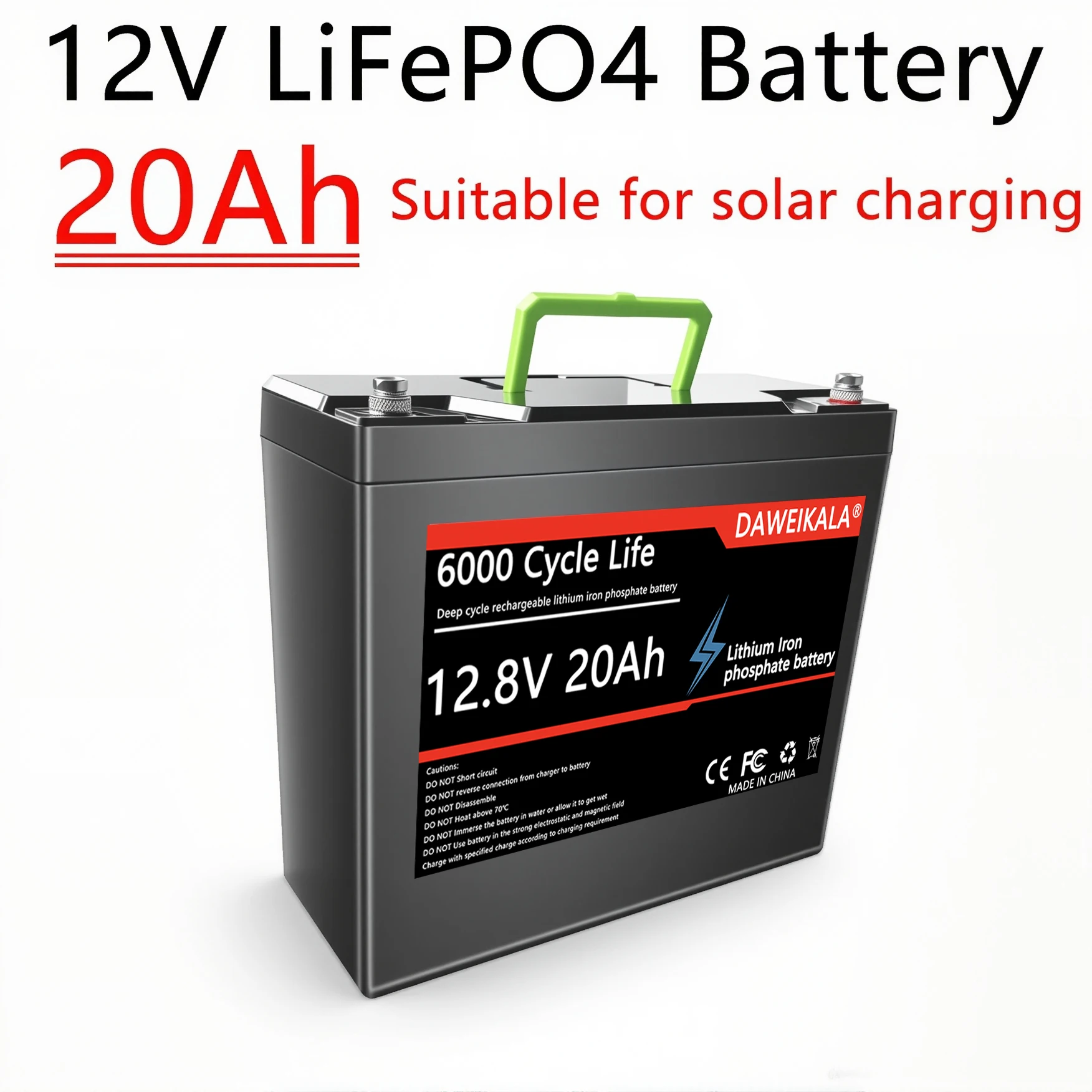 New 12V 20Ah Battery LiFePO4 DeepCycle Rechargeable Battery With 20A BMS For Solar Wind Power Ride-on Toy camping equipment