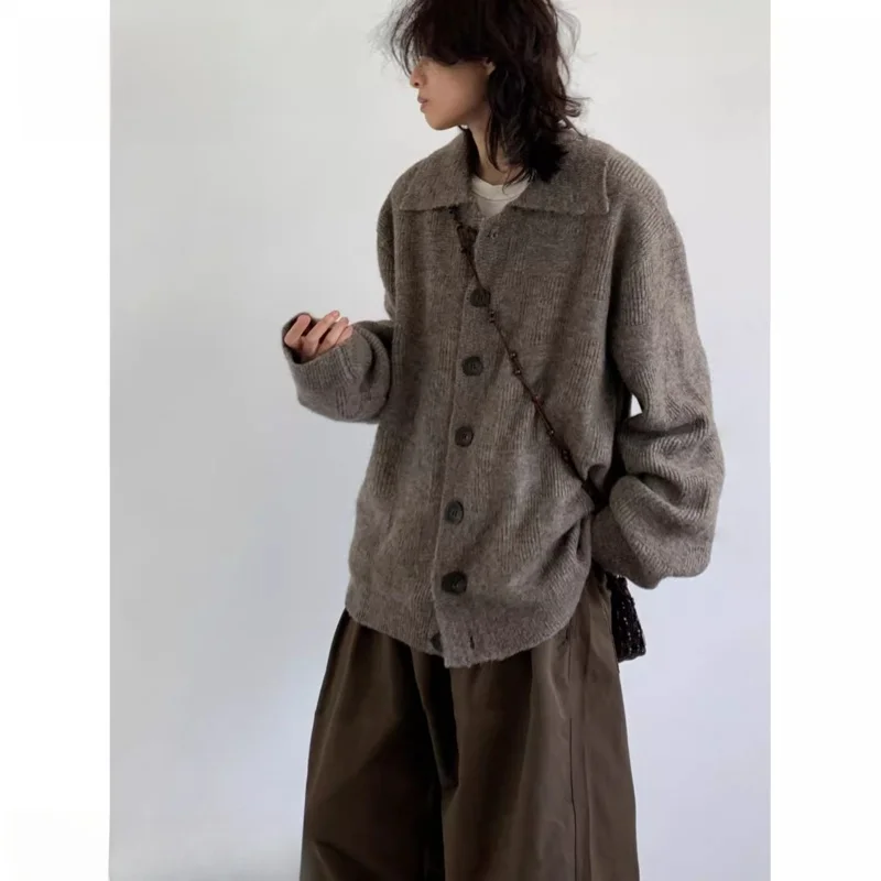 

Вязаный свитер в стиле ретро, повседневный Sle College Faion, простой вариант, все осенние сезонные женские открытые кардиганы, модный свитер