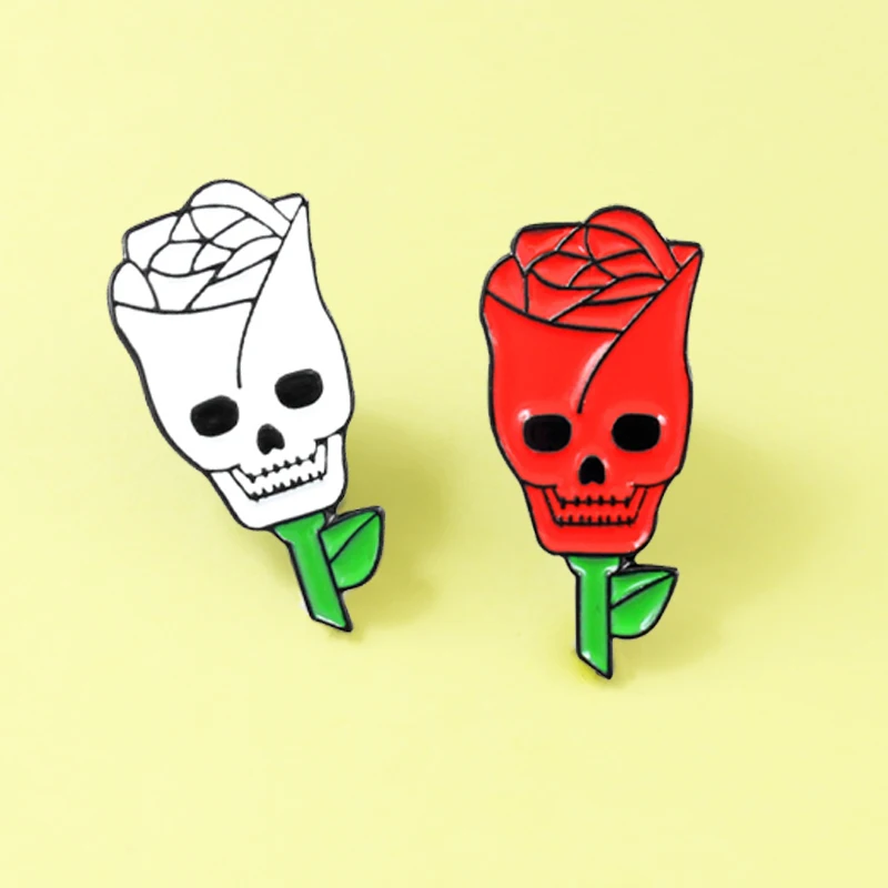 

Enamel brooch Pins Red White Skull Rose flower Gothic personality badge Halloween clothes backpack Badges skeleton Skull Rose