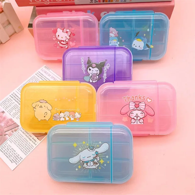 Sanrio HelloKitty Kuromi Melody Pill Storage Box Cute Portable Mini Cosmetic Case Dustproof Flip Cover Sealed Girls Holiday Gift