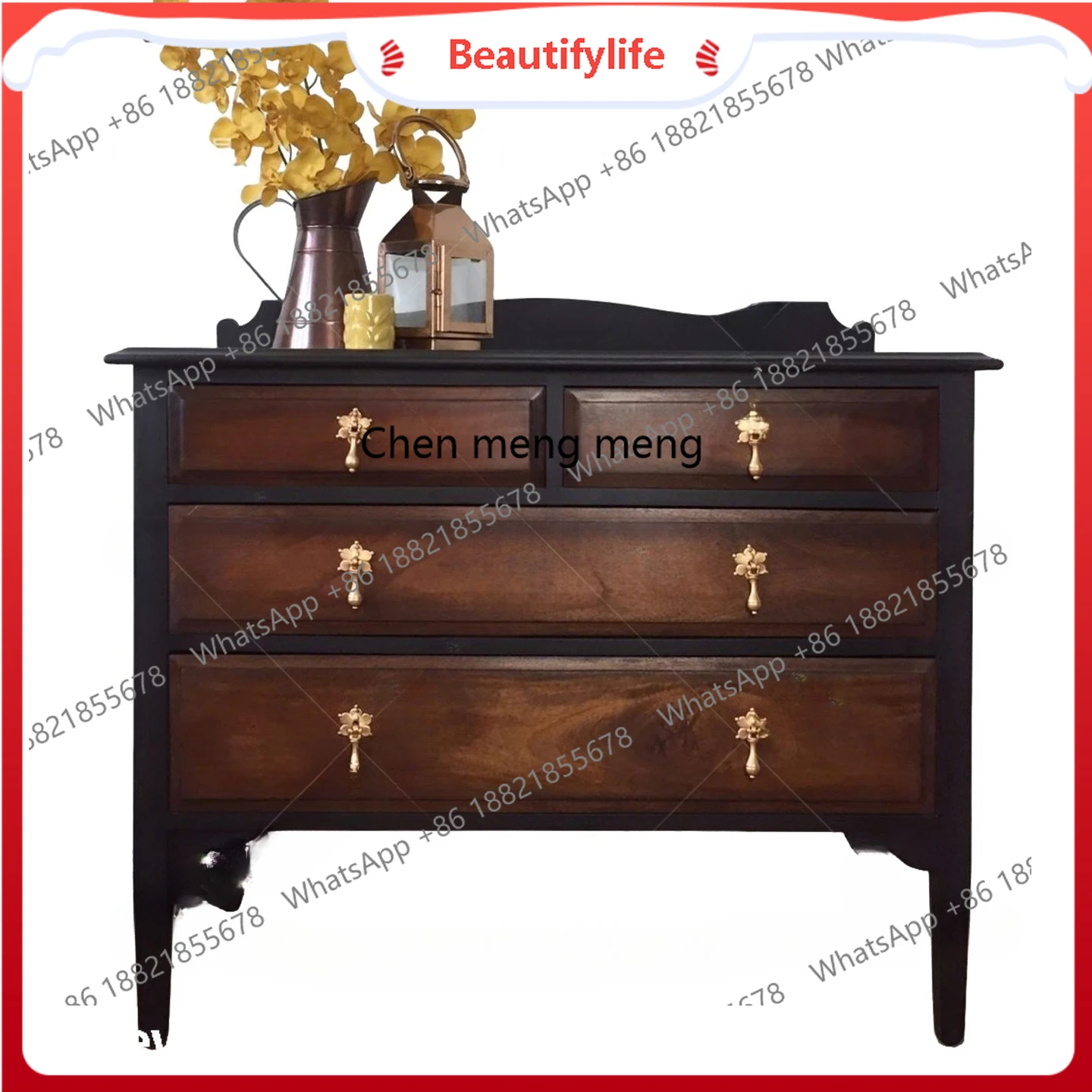 

French retro solid wood carving flower porch, locker, chest, household entrance foyer decorative cabinet H