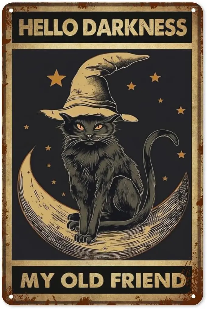 Halloween Metal Tin Sign Happy Funny Cat Wall Art Decor Scary Vintage Retro Poster Plaque For Home Office Garage 8x12 Inch sign