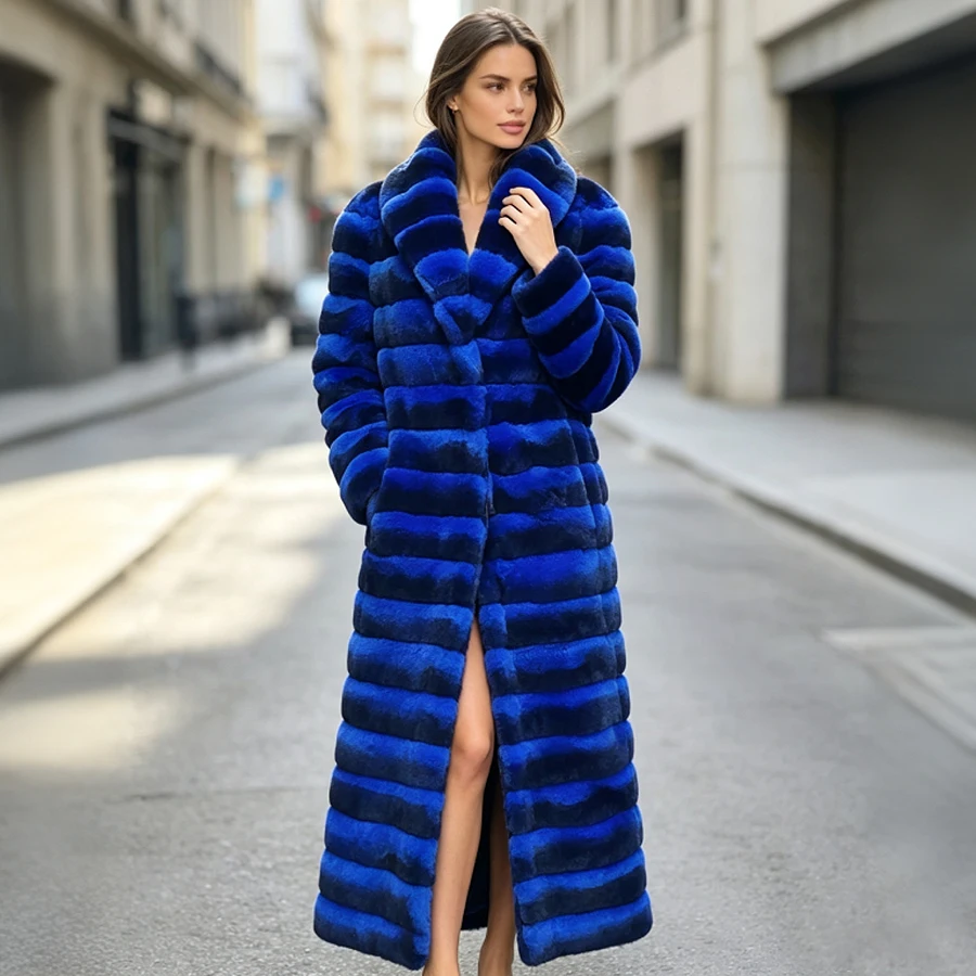 Natural Rabbit Fur Coat For Women Chinchilla Colour Long Jacket Ladies Best Selling Detachable Genuine Fur Coat