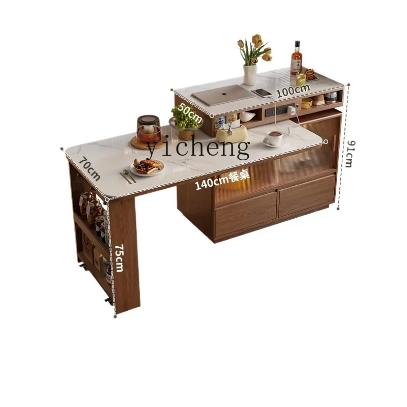 ZZTQH island table integrated household retractable kitchen advanced rock slab rotating multi-function