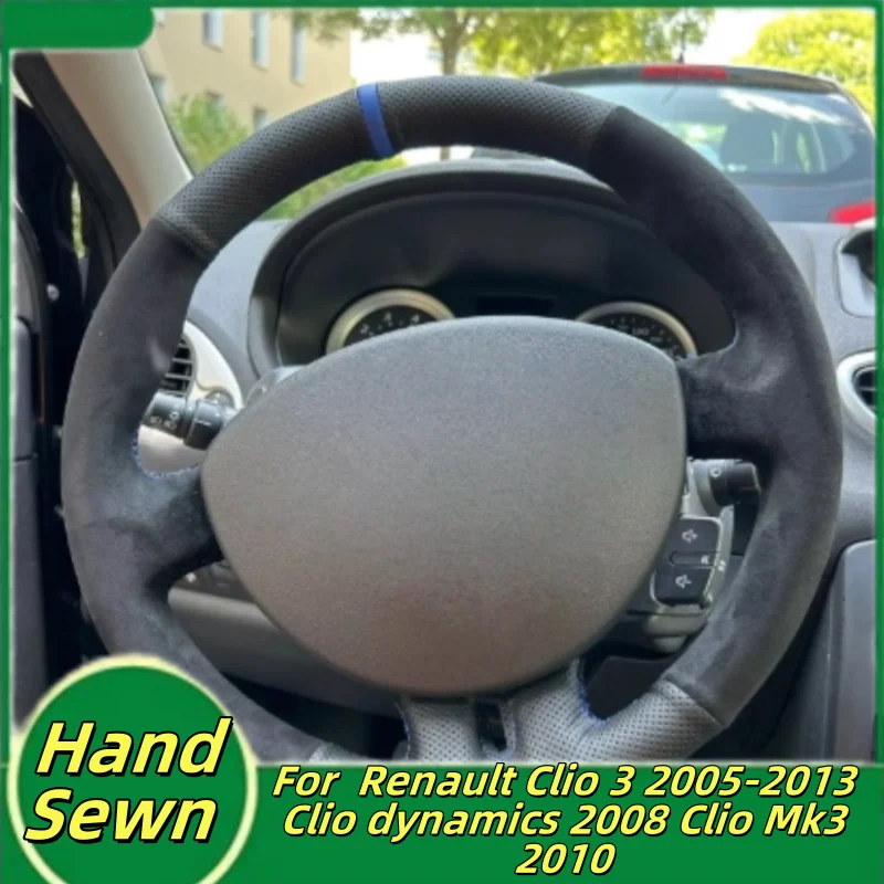 Car Steering Wheel Cover Hand-Sewn Genuine Leather For Renault Clio 3 2005-2013 Clio Dynamics 2008 Clio Mk3 2010 Car Accessories