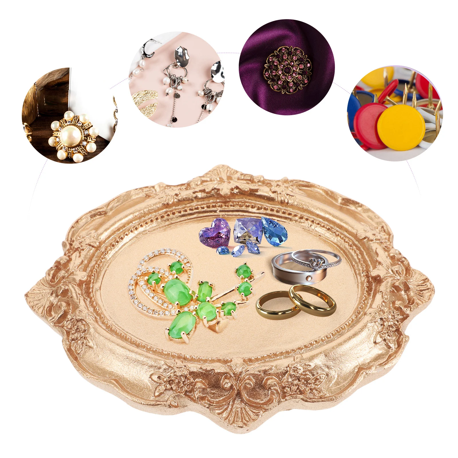

3Pcs Resin Jewelry Dish Exquisite Carving Vintage Style Trinket Tray for Holder Keys Bowl Room Decor Accessory
