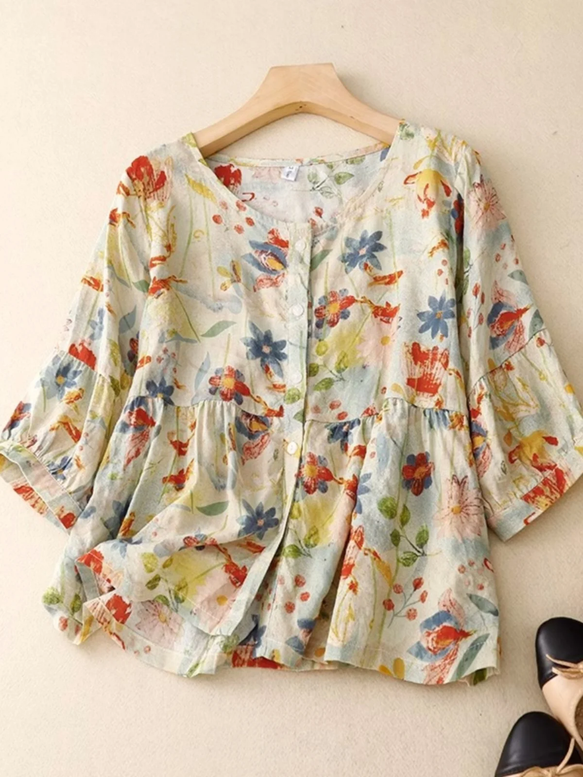 

Летняя винтажная свободная хлопково-льняная женская круглая брендовая бирка с принтом Ne ort Sve, зажим для поездок на работу, корейская версия...