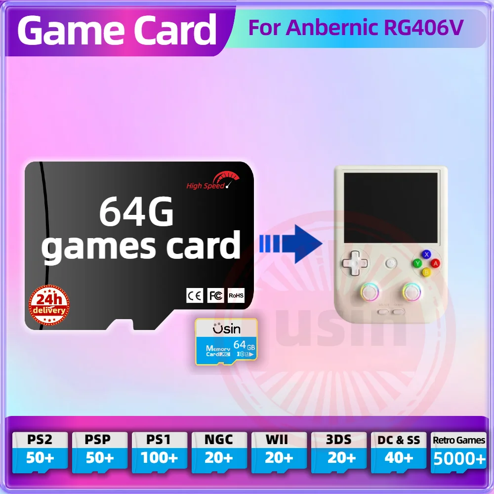 Game Card For Anbernic RG406V RGCUBE RG556 TF Retro Games PS2 PSP PS1 Android Portable Handheld Gaming SD Card High Speed 64G