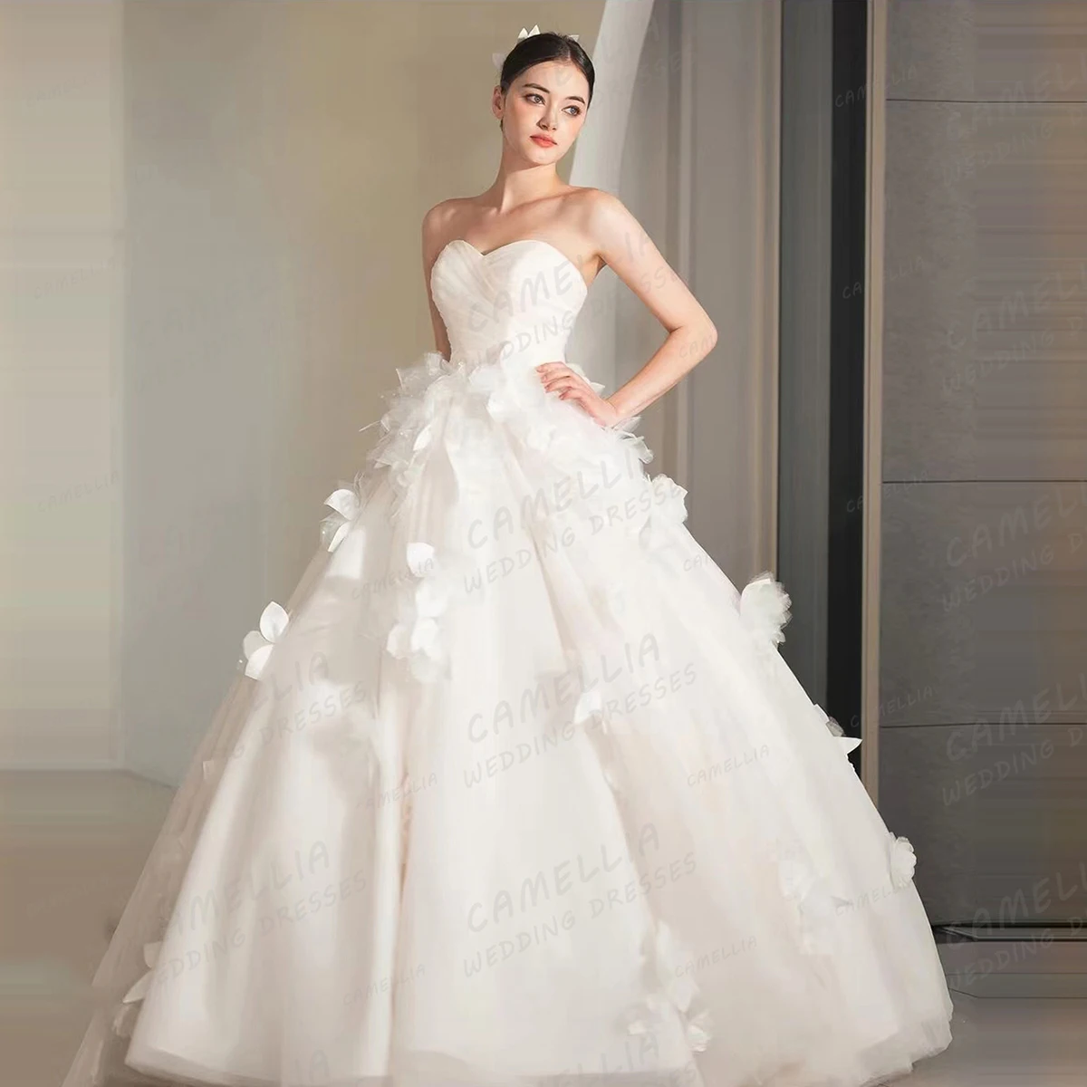 Eleganti abiti da sposa soffici per le donne una linea fiori Sexy abiti da sposa senza maniche principessa Tulle Party Vestidos de Fiesta