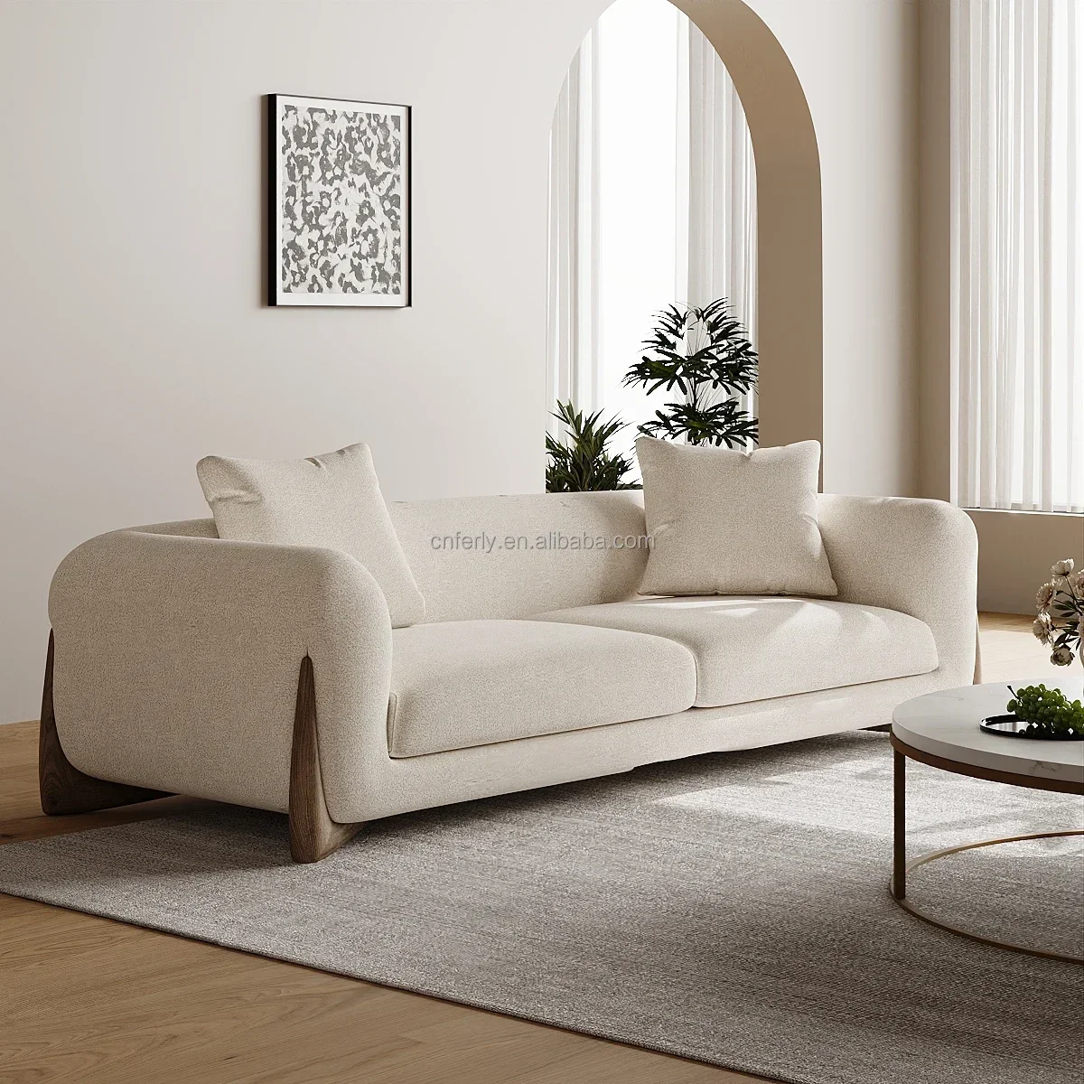 FERLY High Quality Sofa Set Luxury Couches Modern Fabric White Sofas with Solid Wood Leg for Home Living Room Furniture