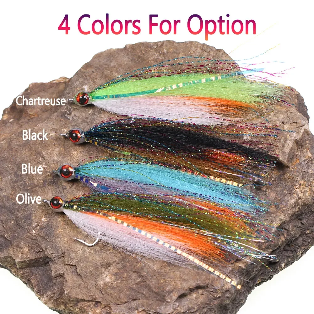 Bimoo #1 2/4pcs 4.13inch 3D Fish Eyes Minnow Streamer Synthetic Fiber Baitfish Fly Trout Bass Salmon Steelhead Fishing Lures